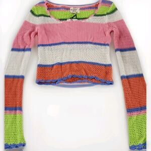 NEW Hippie Rose Junior Size XS Multicolor Bright Crochet Striped Sweater NWT Hip